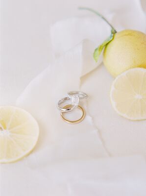 Classic Emerald-Cut Engagement Ring, White Gold Wedding Band and Yellow Gold Wedding Band