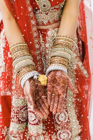Traditional Henna Hand Decoration With Bangles
