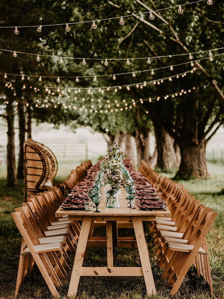 String lights at a backyard wedding