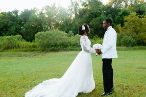 Classic Lace Gown with Long Sleeves and Dramatic Train