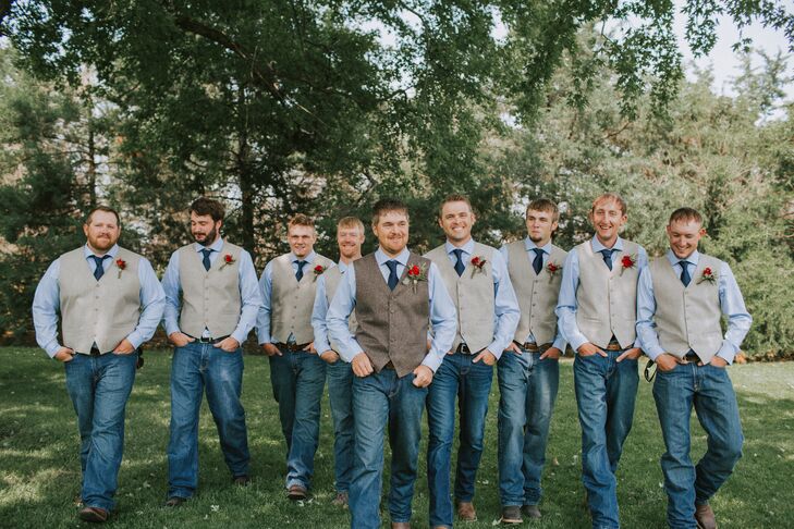 Tweed Vest and Blue Jean Groomsmen Attire