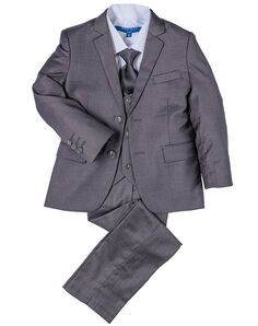 Perry Ellis "Noah" Kids Medium Grey Suit (5-Piece Set) Flower Girl Dress and Ring Bearer Outfit