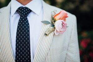 Peony and Rose Boutonniere, Patterned Menswear