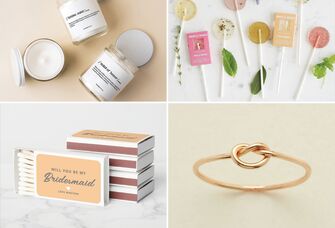 Bridesmaid proposal gifts: candles, lollipops, love knot ring, matches 