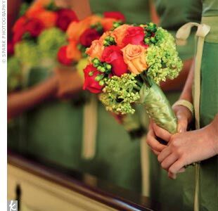 Roses were the bloom of the day. “The flowers reflected bright, celebratory, late-summer colors: orange, hot pink, and bright green,” Kerry says.