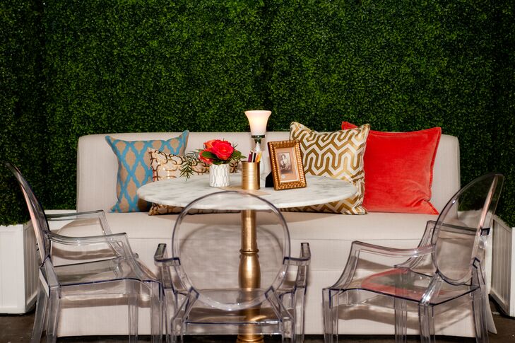 Modern Ghost Chair, Marble and Gold Cocktail Lounge