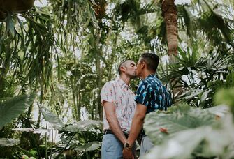LGBTQ couple kissing at their wedding in Key West, Florida