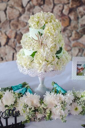 Cascading White Hydrangea Wedding Cake