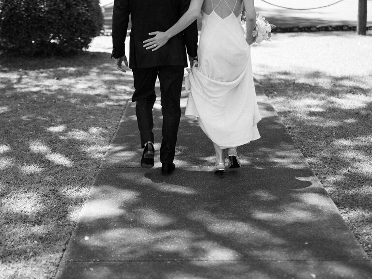 Bride and groom walking together