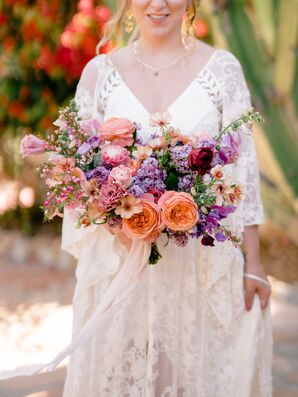 Textured Coral and Lavender Mixed-Floral Bouquet