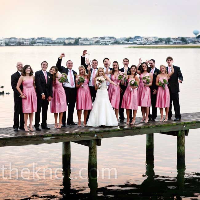 The guys’ ties perfectly matched the bridesmaid dresses, which came in strapless and halter styles.