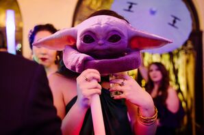Baby Yoda Costume at Villa Woodbine in Miami, Florida