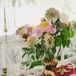 Burgundy Table Runners and Gold Centerpieces