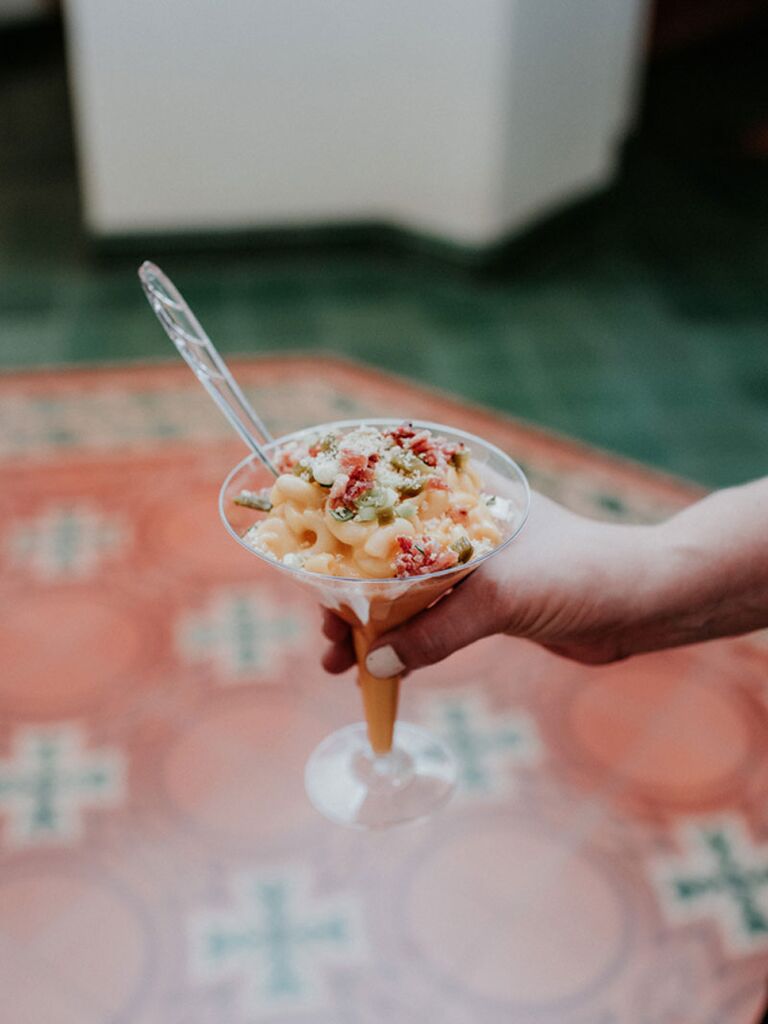 Custom cup of mac and cheese at bridal shower