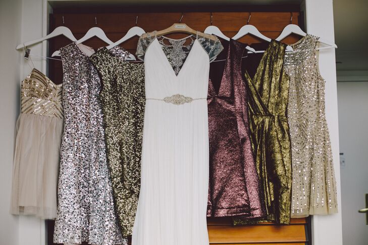 Metallic Bridesmaids Dresses in New York Wedding
