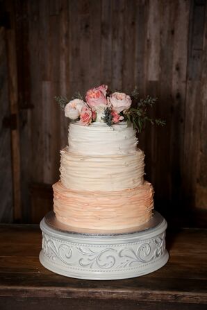 Tricolor Ruffled Wedding Cake With Garden Roses
