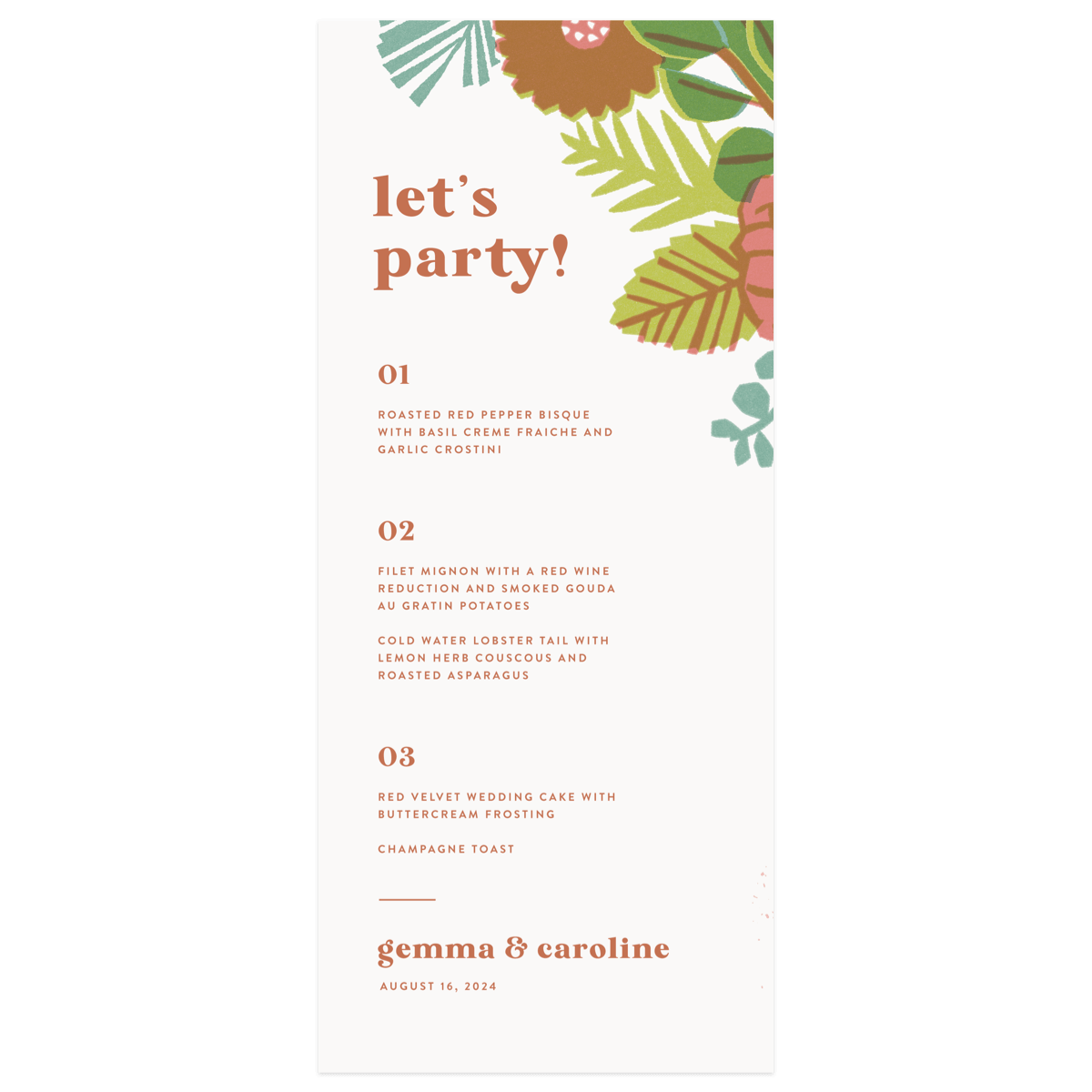 A Menu from the Retro Floral Collection