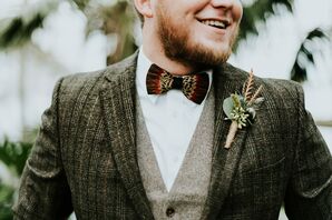 Bohemian Groom with Feather Bow Tie