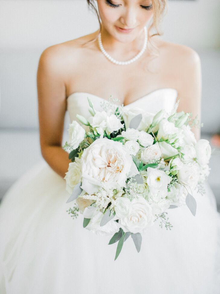 White Garden Rose and Eucalyptus Bouquet