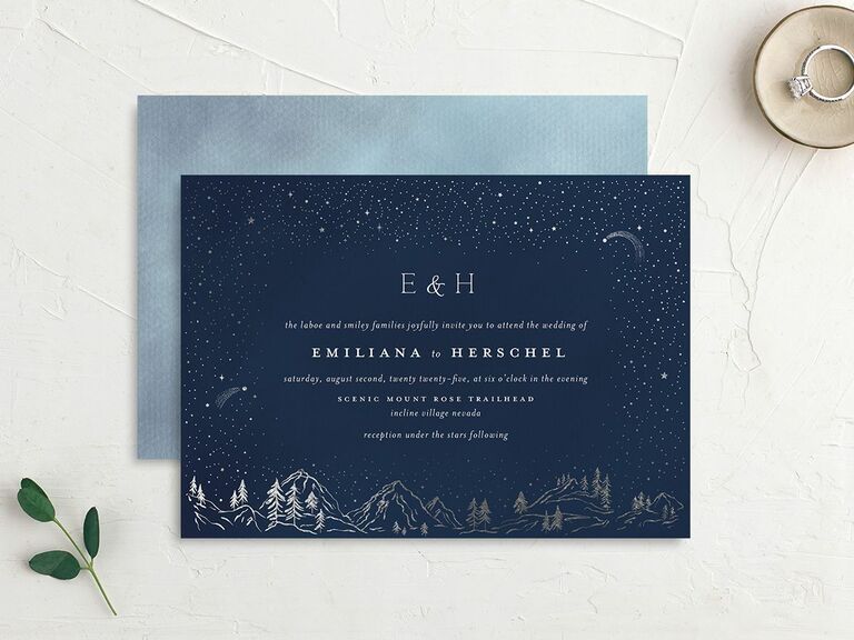 Starry sky mountain scene wedding invitation rustic 2023 design trend