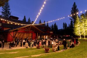 Nighttime Wedding Reception With String Lights at Martis Camp in Truckee, California