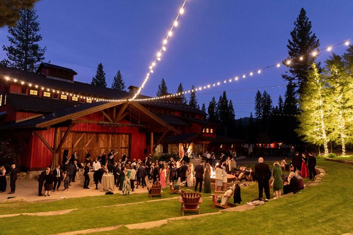 Nighttime Wedding Reception With String Lights at Martis Camp in Truckee, California