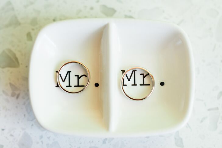 Wes and Jay chose a pair of Lucida wedding bands in platinum. "We chose this band since we wanted something classic and timeless," Wes says.