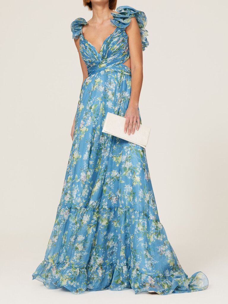 Blue floral maxi dress with ruffle hem from Ieena for Mac Duggal