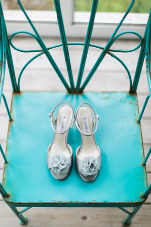Pale Gray Bridal Shoes with Fabric Rosette