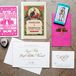 Louisa and Joseph's invitation suite was festive and bright, just like their wedding. Their save-the-date cards were even hot pink papel picado, a perfect touch for their Mexico destination wedding.
