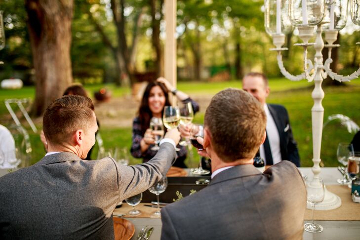 An intimate party of just fifty wedding guests came to support Dave and Chad's meaningful nuptials. To give thanks, the grooms gave a special toast that "recognized all the people that worked tirelessly so that we can live and love freely with dignity and equality," Dave says.