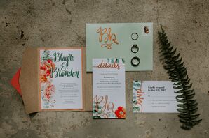Colorful Invitation Suite with Orange Botanical Illustration