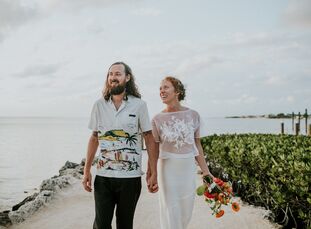 Plastic lawn flamingos were the tongue-in-cheek inspiration for Caitlin Hargraves (28 and an actor) and Dorian Feistel’s (34 and a microbiologist) DIY