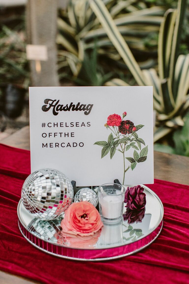 Hashtag sign styled with mini disco balls