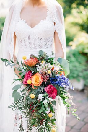 Colorful Bouquet Incorporating Both Florals and Fruit