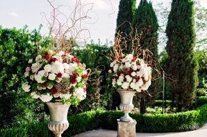 Tall Flower Arrangements with Red, Blush and White Roses