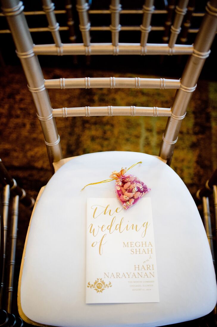 While the wedding day went off without a hitch, Megha and Hari met an unexpected obstacle that threw them for a loop. When they picked up their programs for the ceremony, they realized that they had all been printed backward. “I was so stressed, but our printer was so sweet and they stayed up all night to re-create the programs for us,” Megha says. “At the moment, it felt like the biggest deal ever, but really the worst that could have happened was that we wouldn’t have had programs -- not such a big deal in hindsight.”