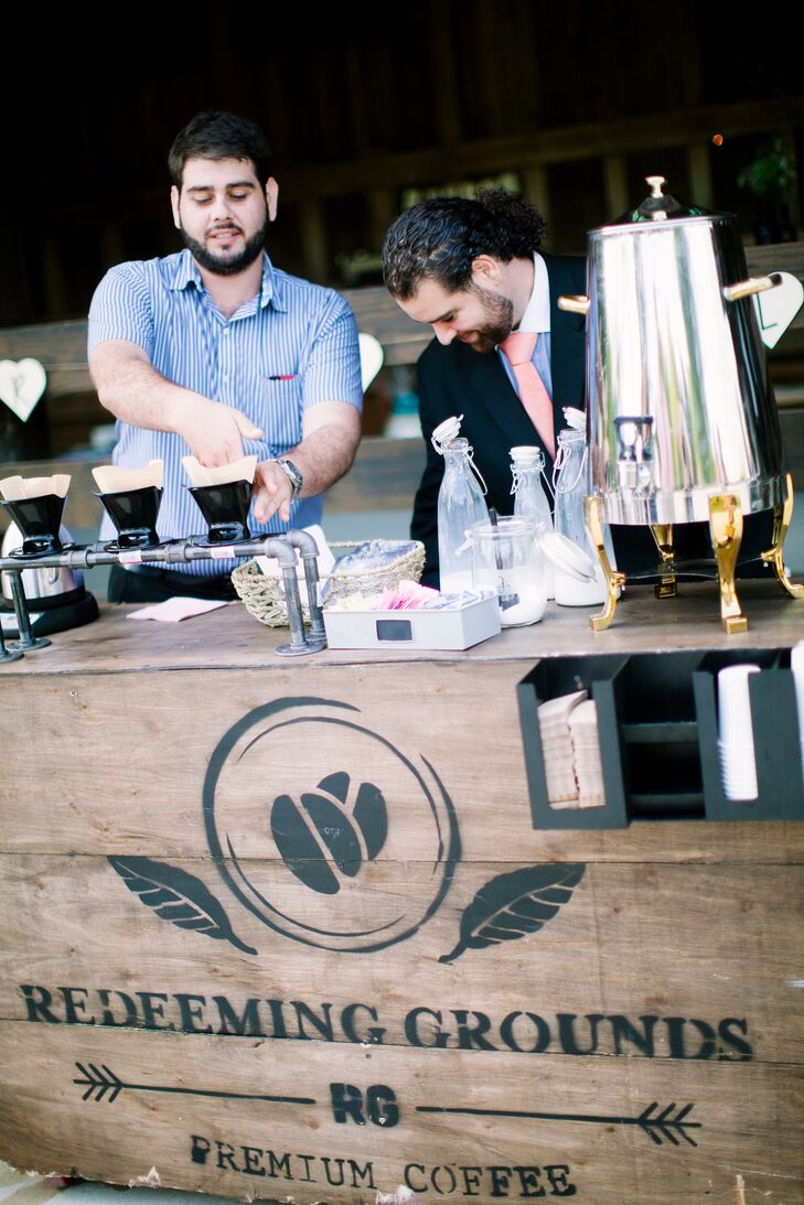 A brewery called Redeeming Grounds set up a stand to serve coffee at cocktail hour. This non-profit organization incentivizes farmers in Columbia to grow coffee beans instead of cocaine. “The coffee was so great and we loved sharing such an incredible cause with our guests!" Bethany says.