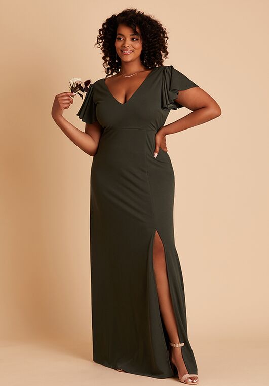 Birdy Grey Hannah Dress in Crepe Olive V-Neck Bridesmaid Dress - 2