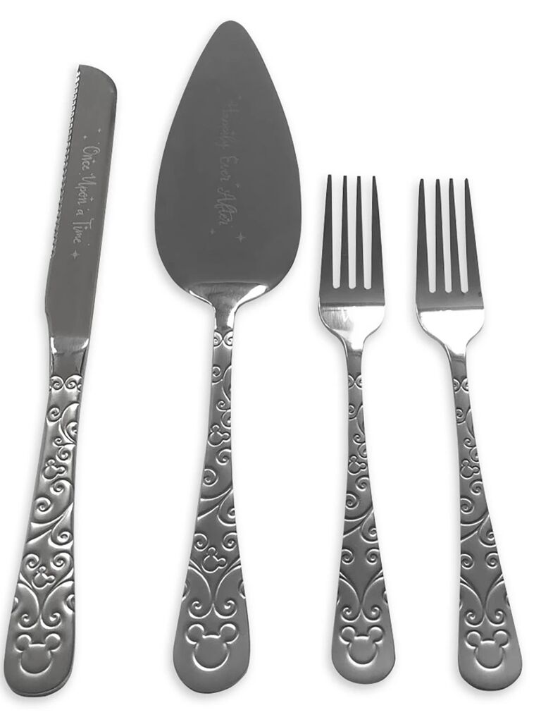 Knife, serving spoon and two forks with Mickey engravings
