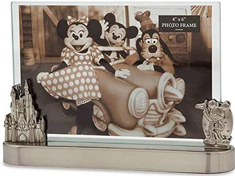 Brass photo frame with Disney castle and Mickey on sides