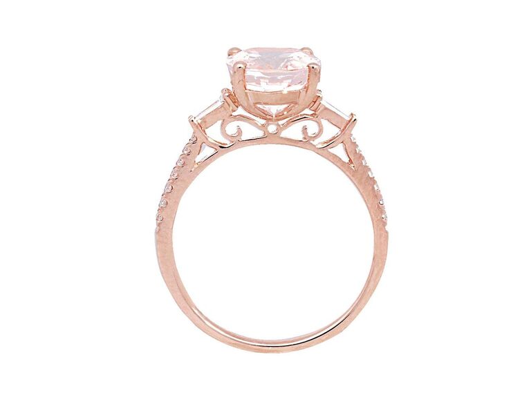 Helzberg Diamonds 14K rose gold ring with oval morganite and diamond baguettes