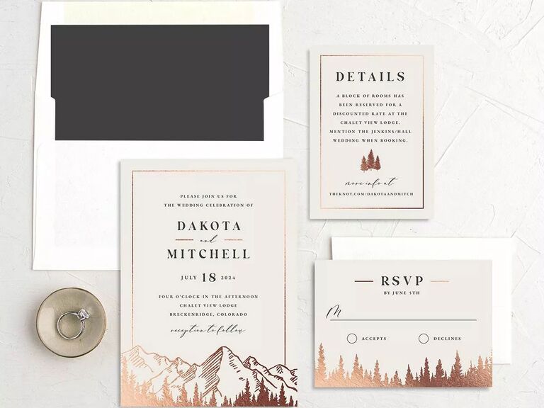 Rustic mountain sample wedding invitation suite from The Knot Invitations