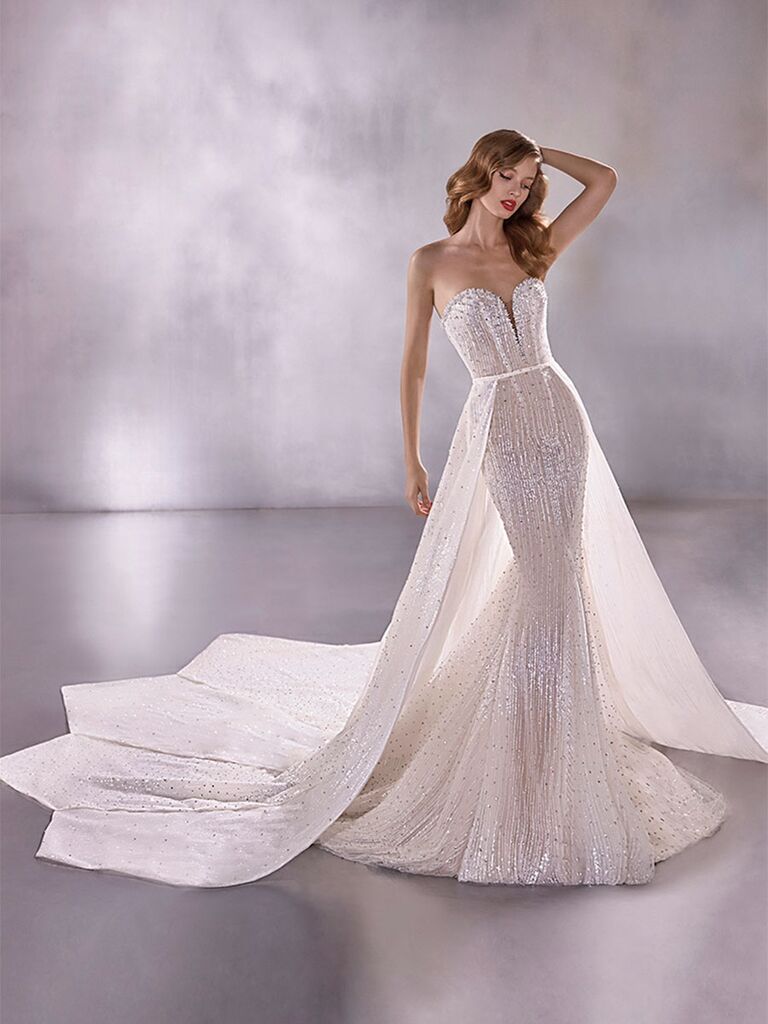 Atelier Provonias wedding dress strapless beaded mermaid gown with detachable train