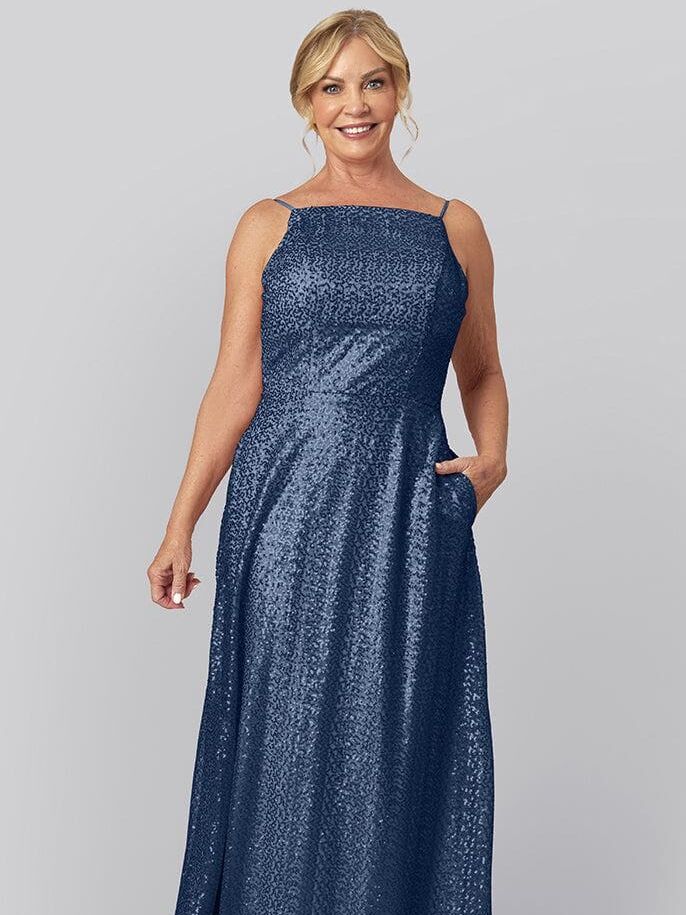 Blue halter neck dress for mother of the bride. 