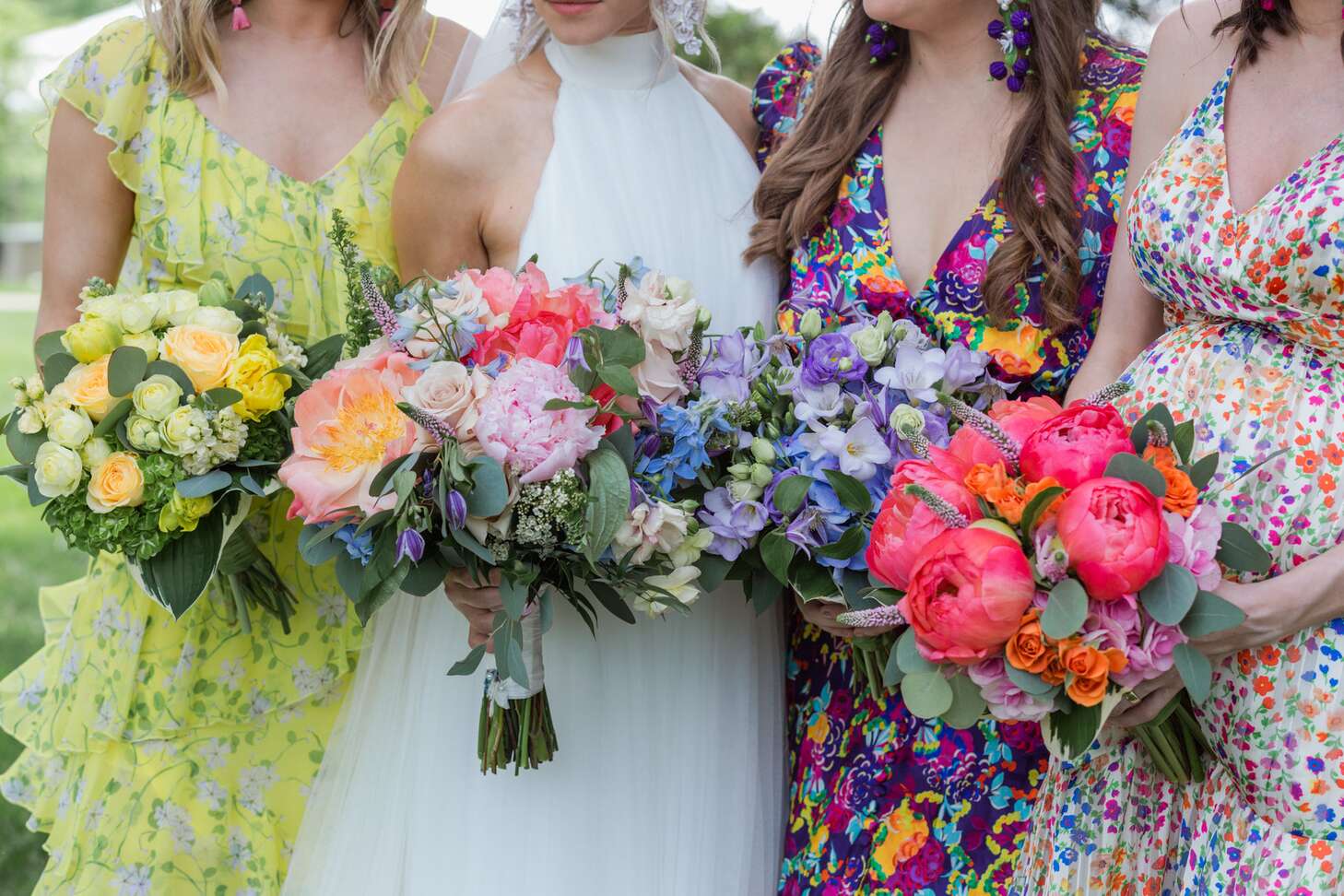 mismatched floral bridesmaid dresses Elegant Sleeveless V-Neck Pleated A-Line Floor-Length Bridesmaid Dresses main image 1