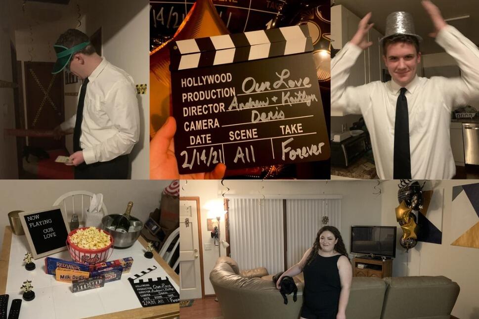Forced inside by the pandemic, Andrew rolls out the red carpet to celebrate Kaitlyn on their 4th anniversary, turning their apartment into a movie theater! It was a total surprise for Kaitlyn, who mentioned offhandedly once that she missed going to the movies. The "movie" was a 4-minute video Andrew made of his favorite memories with Kaitlyn. 