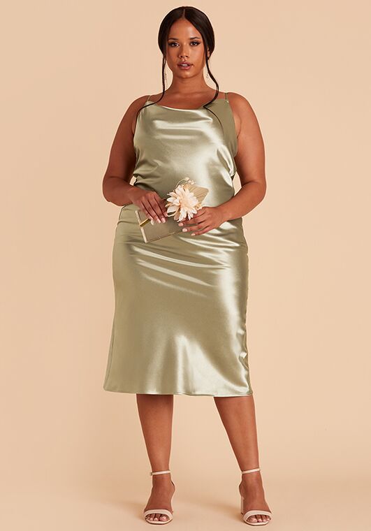 Birdy Grey Lisa Midi Dress in Satin Moss Green Bridesmaid Dress - 3