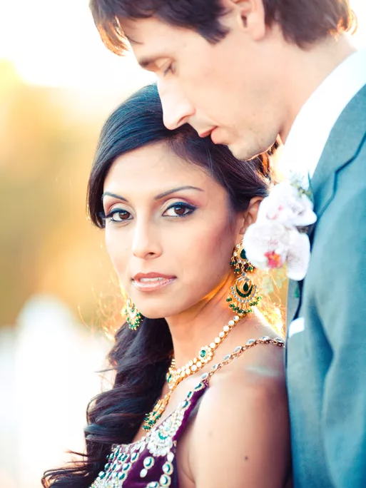 bride with smoky eye and curled hair