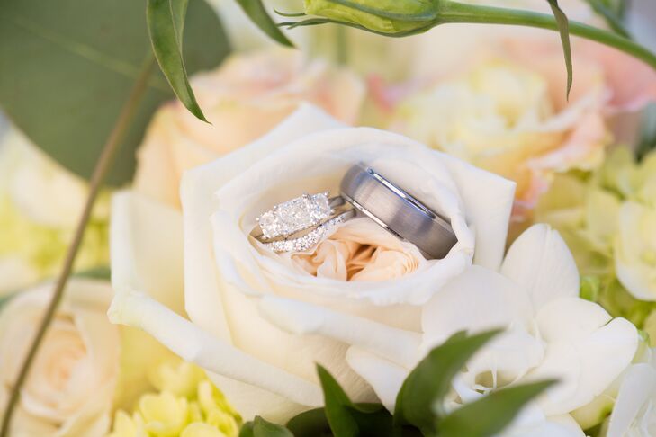 Square Cut Diamond Ring with Diamond Wedding Band